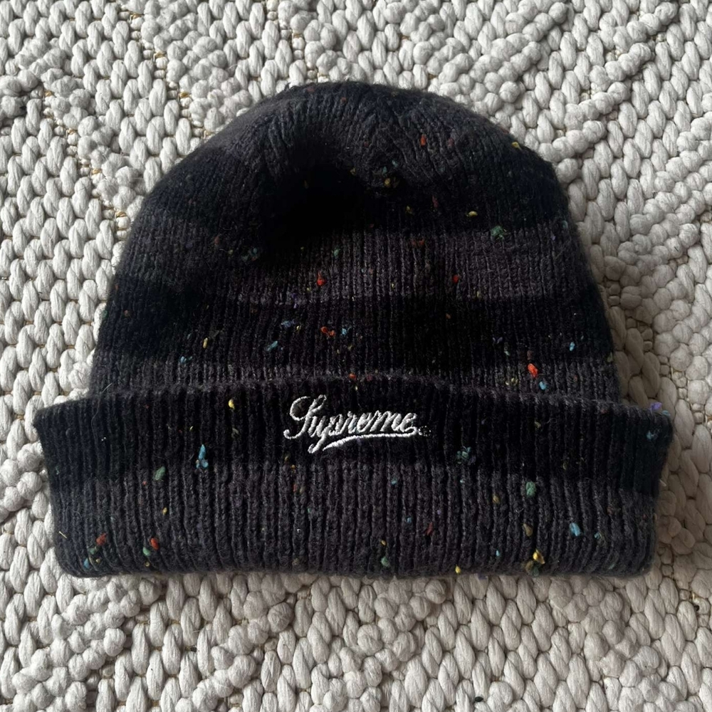 FW19 Supreme Speckle Stripe Logo Beanie Hat Accessory